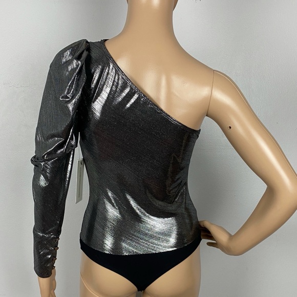 NEW ALIX NYC REVOLVE SILVER METALLIC ONE-SHOULDER BODYSUIT - Picture 7 of 10